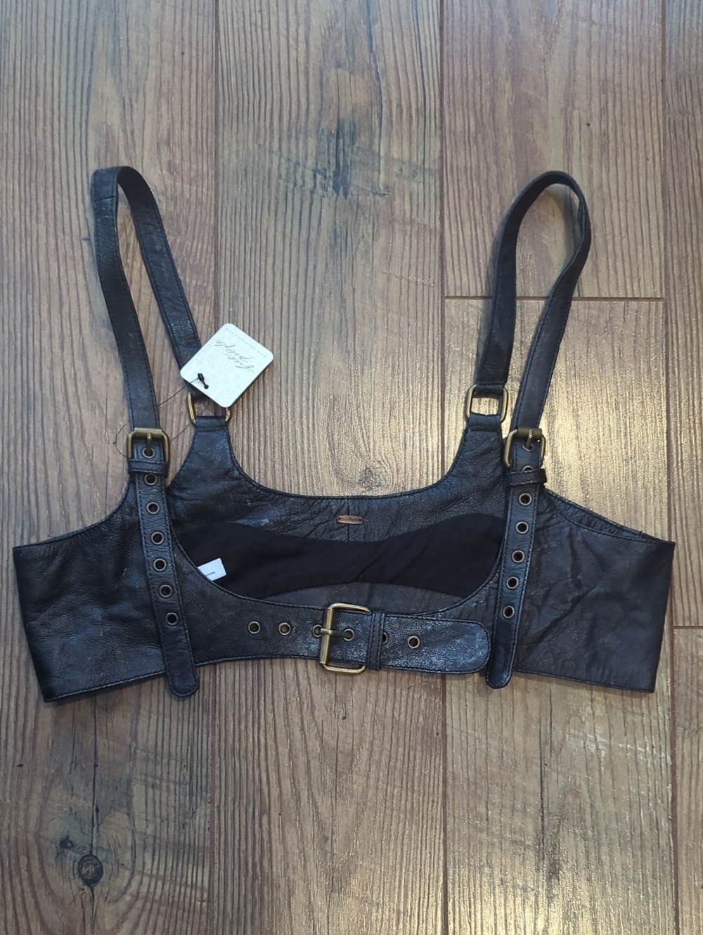 Leather Harness Bra Top - Black